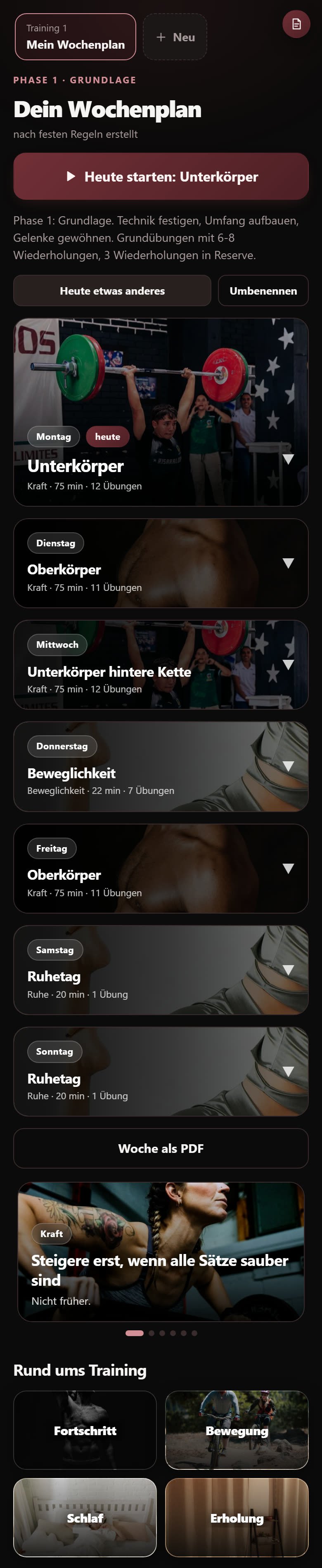 Wochenplan in der App